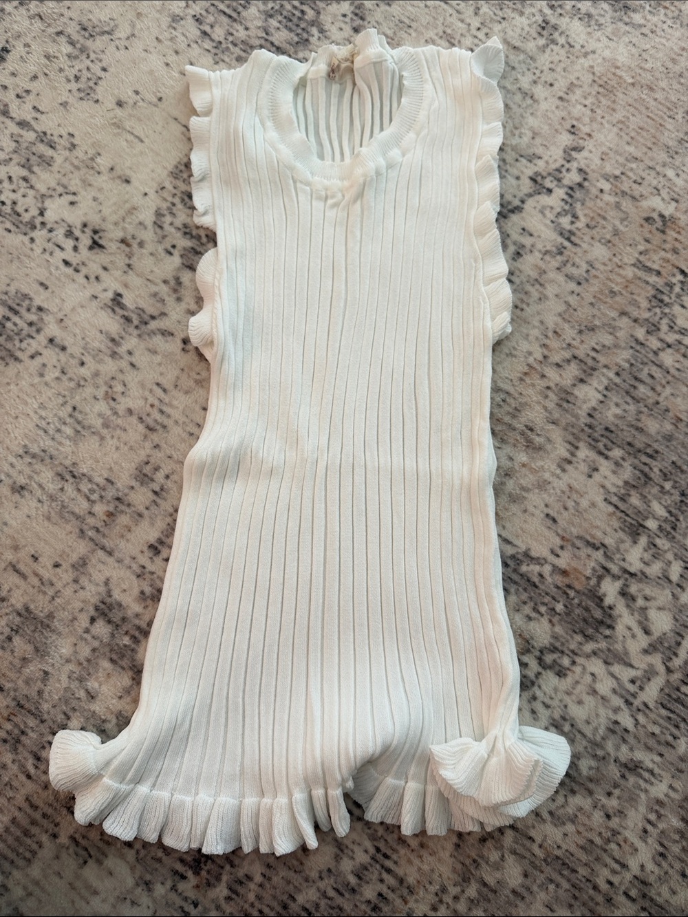 Hem & Thread Cream Ribbed Ruffle Knit Tank